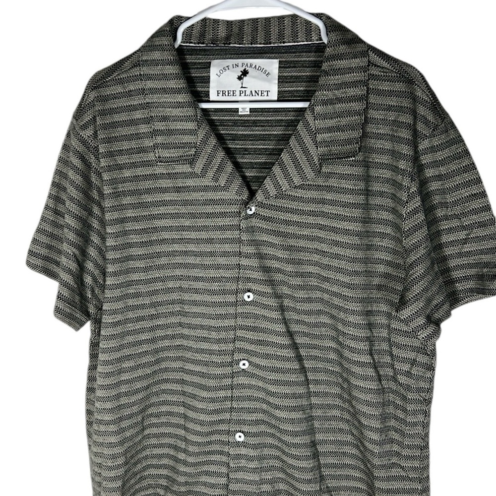 Free Planet Charcoal Grey Striped Button Up Shirt Men’s Size L